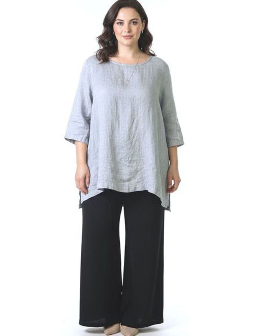 bryn WALKER 2X 100% Linen Tunic Gray Blue Lagenlook Oversized Boxy Top USA